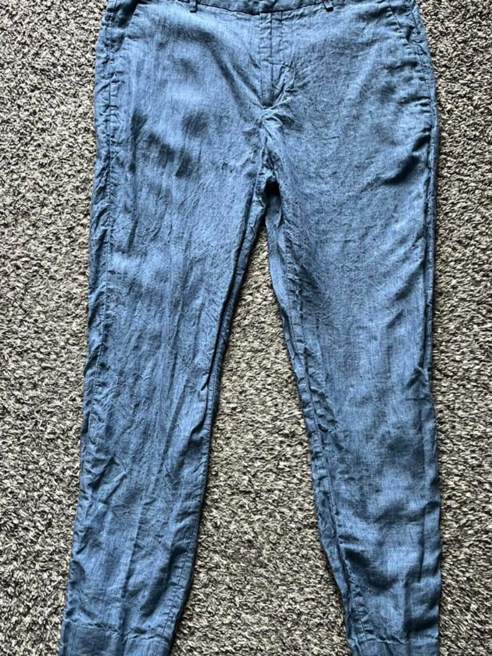 H&M Mens Blue 100% Linen Trousers Size 38 Summer Breathable Comfortable Slim Fit